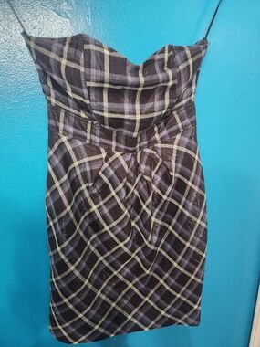 Roxy Strapless Plaid Sweetheart Dress in Black and Mint